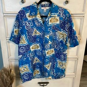 Vintage 90s stunt collection silk geometric casual shirt small